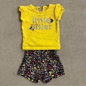 EUC Carter’s 2pc Baby Girl Outfit Set, Little Sister Yellow Floral, 0-3 Months